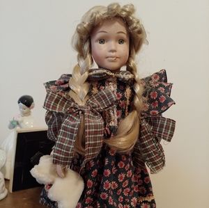 Vintage Porcelain Doll With Teddy Bear